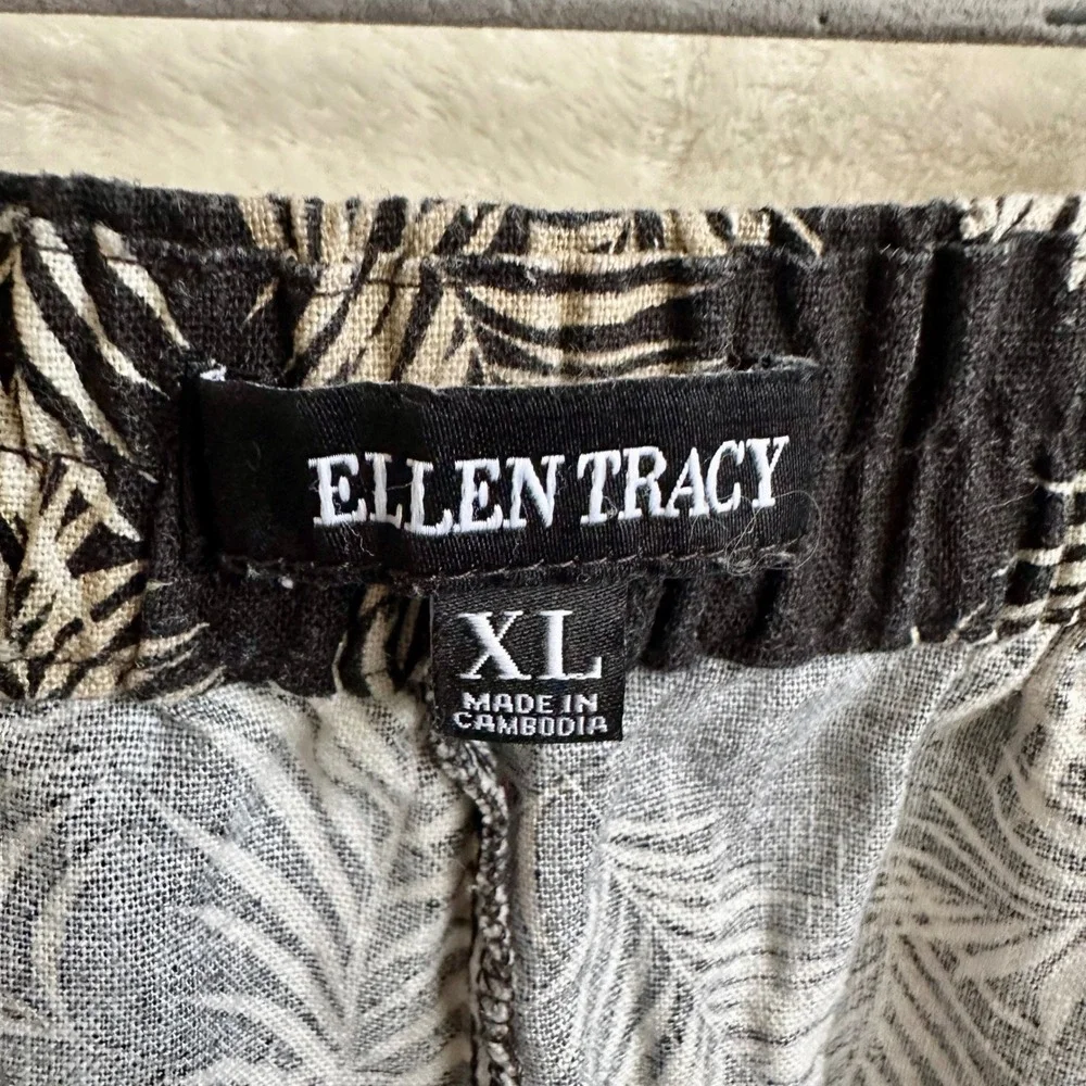 Ellen Tracy Linen Viscose Black Palm Print Pull On Skort Built In Liner XL